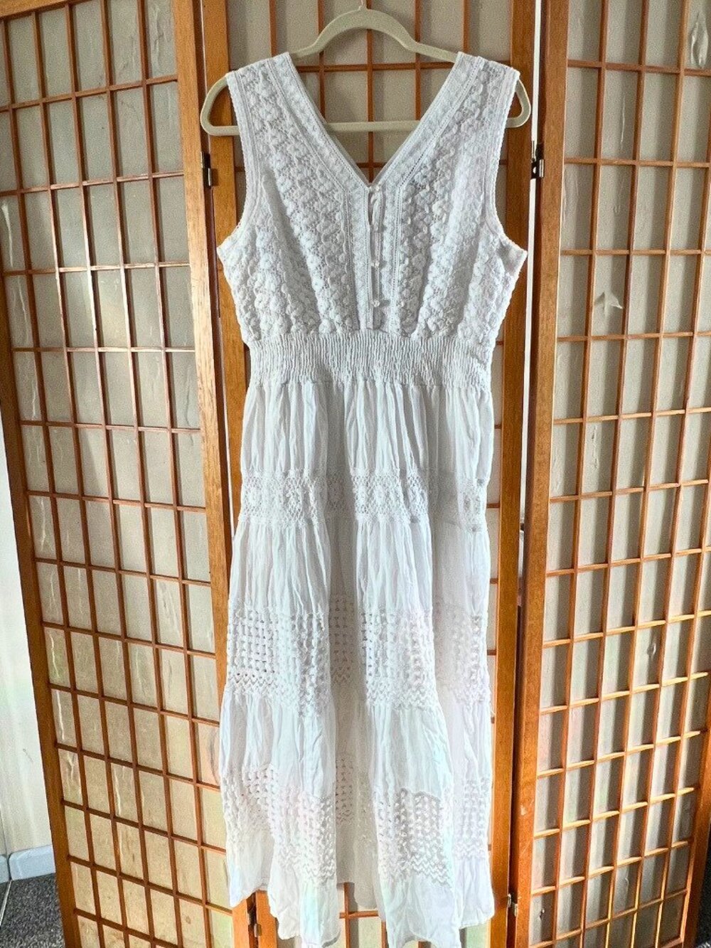 Naoo Nation Cotton Crochet Lace Tiered Prairie Maxi Dress White Petite XL PXL